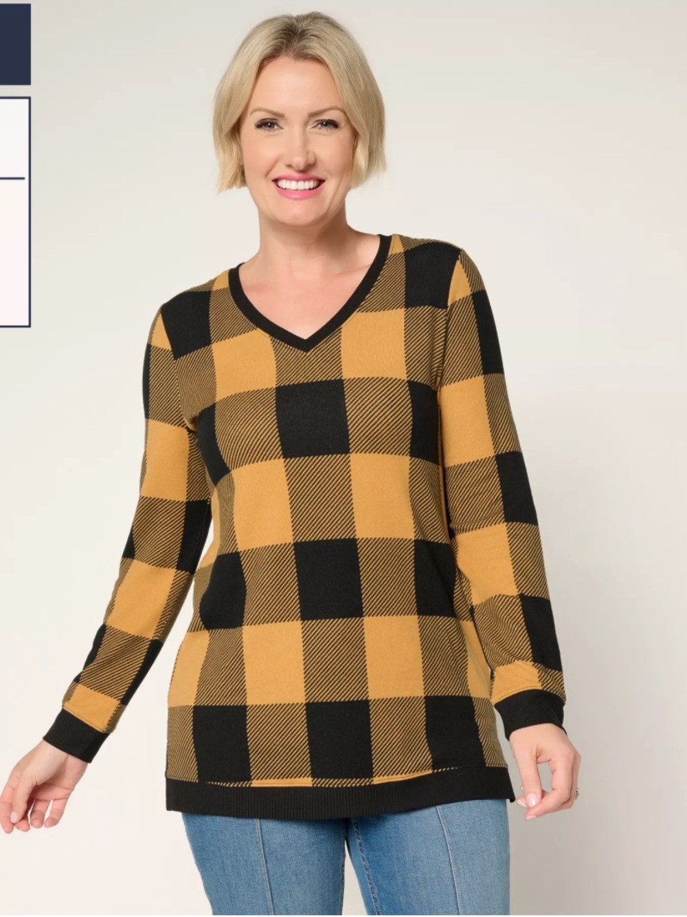 Denim & Co Buffalo Plaid Heavenly Jersey Top Women’s Size XLP NWT Brown & Black